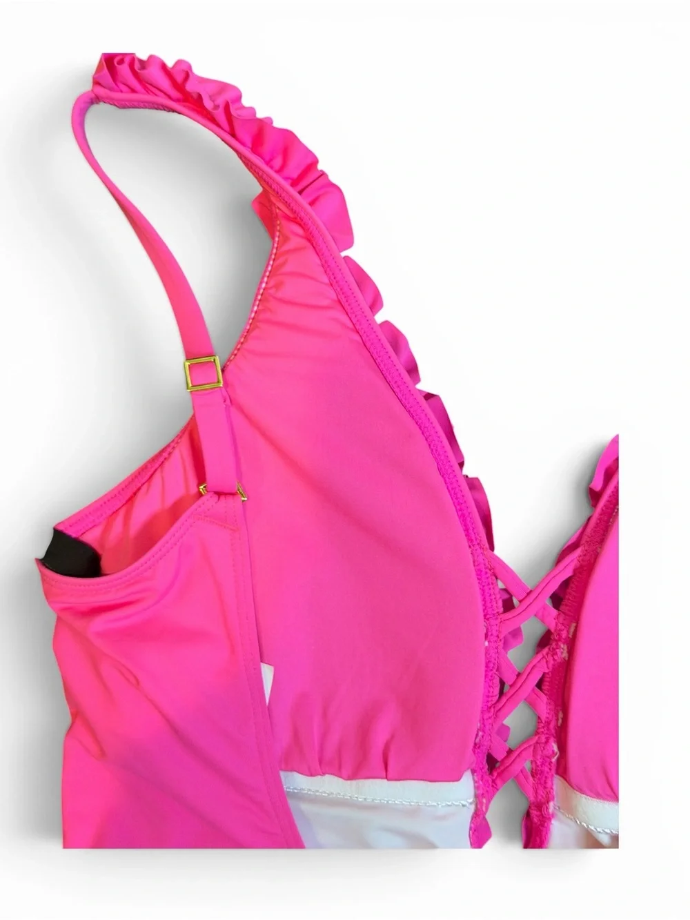 La Blanca Vibrant Pink Ruffle V-Neck One-Piece